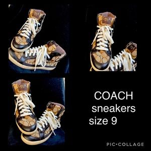 COACH HIGH TOP SNEAKERS SIGNATURE MONIGRAM SIZE WOMEN 9